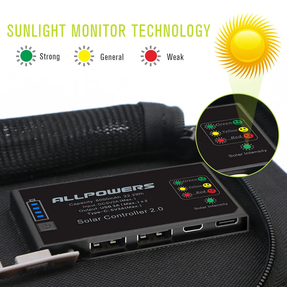 ALLPOWERS SP002 Panneau solaire batterie 10000mAh intégrée 5V 21W - Image 4